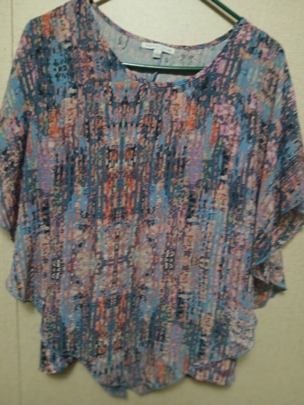 Notations Multicolor Abstract Print Blouse - Blue, Pink, Orange